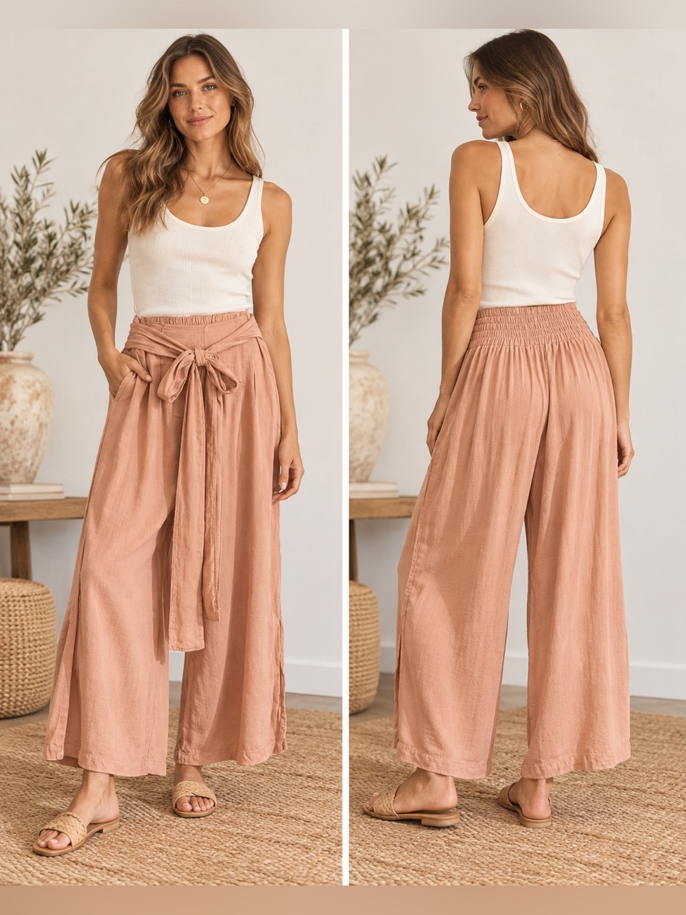 Free People Keep It Going Terracotta Wide Leg Wrap Pants Size S VGUC